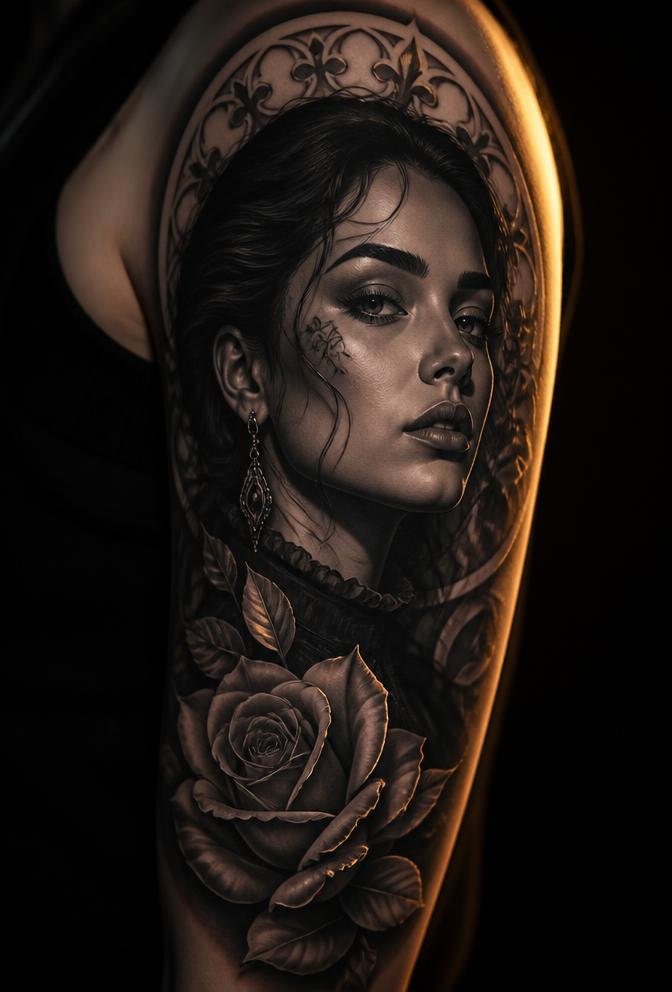 Neo-traditional portrait tattoo